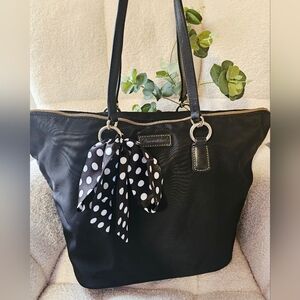 Dooney & Bourke Black Tote with Polka Dot Scarf Accent